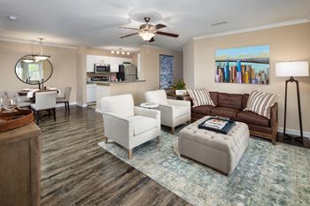 Modern living area with kitchen